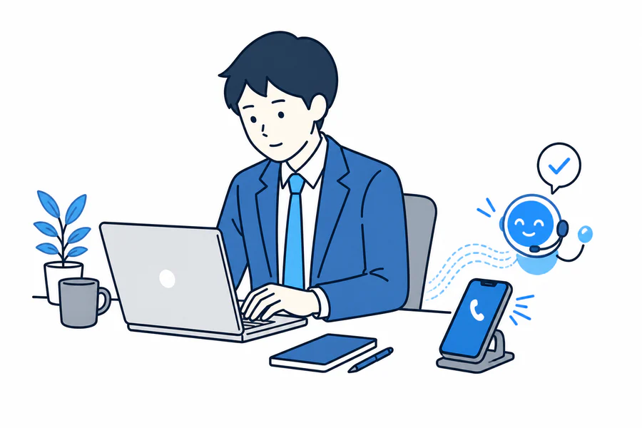 AIが電話応対する間も、担当者がパソコン業務へ集中している様子