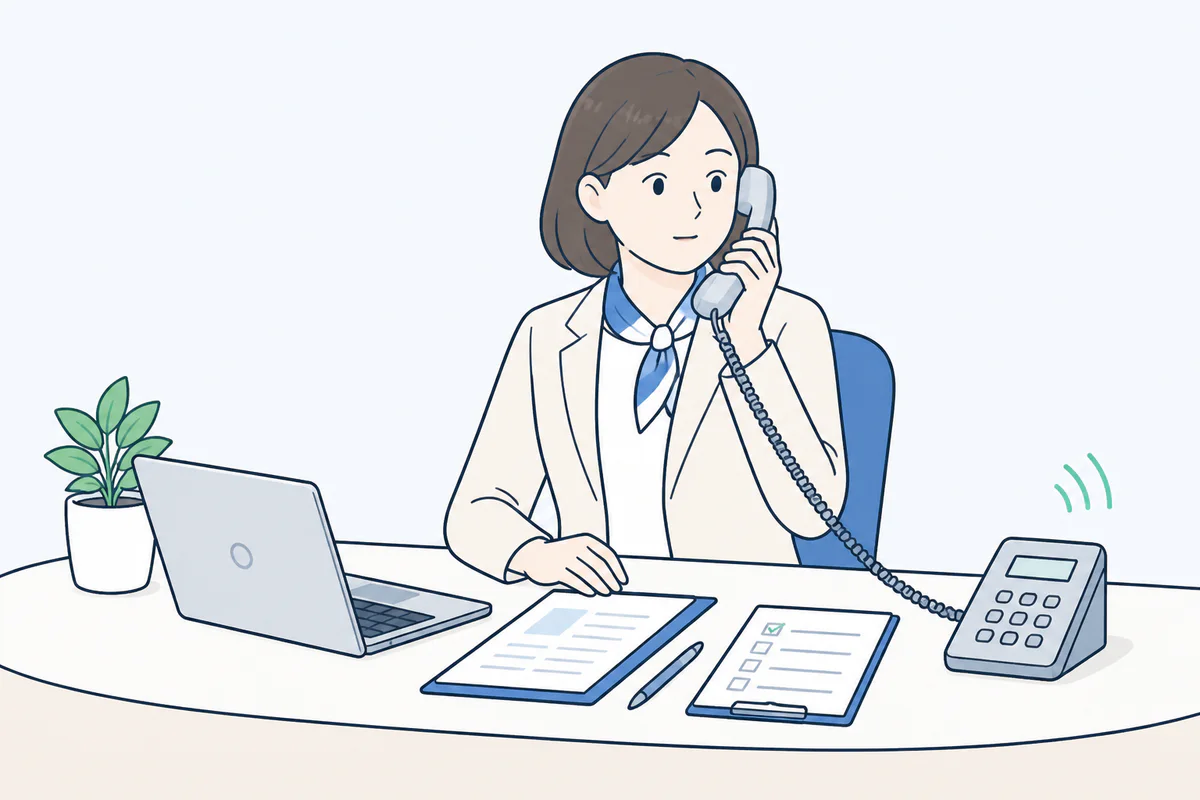 電話対応によって、本来行っていた事務作業が中断している受付担当者
