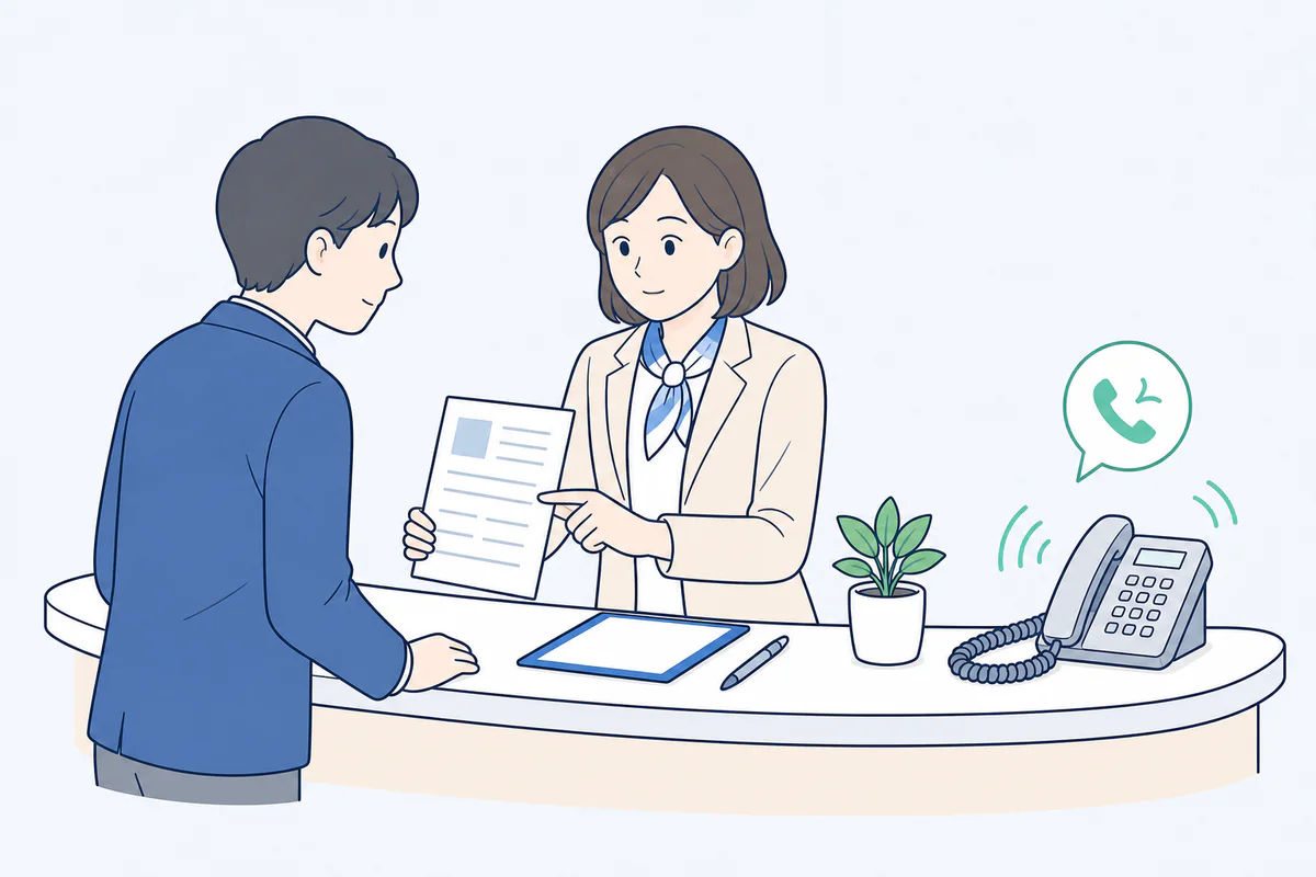 来訪者への対応中で、鳴っている電話に出られない受付担当者